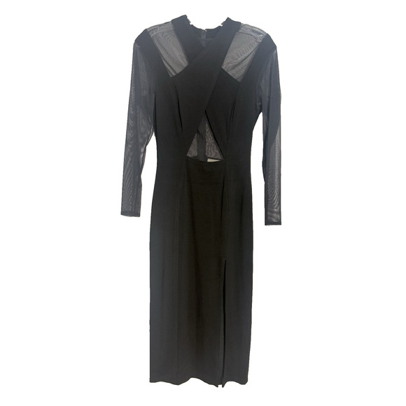 Vintage Caché Y2K Mesh Panel Bodycon Dress with Side Slit – Black, Size S - Picture 2 of 8